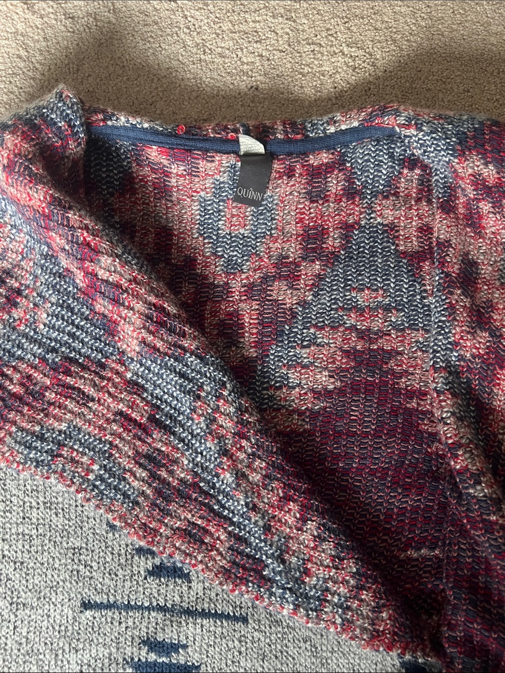Aztec cardigan Sweater Tunic - Red, Navy & Gray - Picture 2 of 5